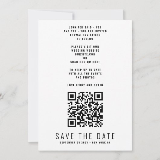Save The Date STYLISÉ | QR Code Moderne Simple Photo Bordure (Dos)