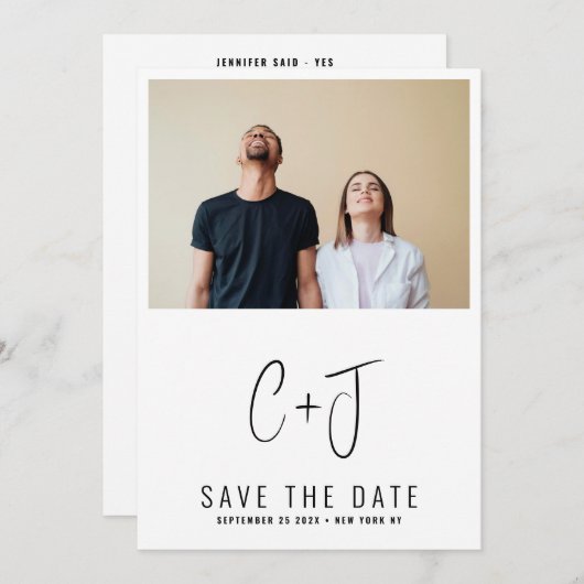 Save The Date STYLISÉ | QR Code Moderne Simple Photo Bordure (Devant / Derrière)