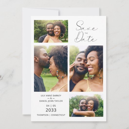 Save The Date Stylish Minimalist Custom 4-Photo Wedding (Devant)