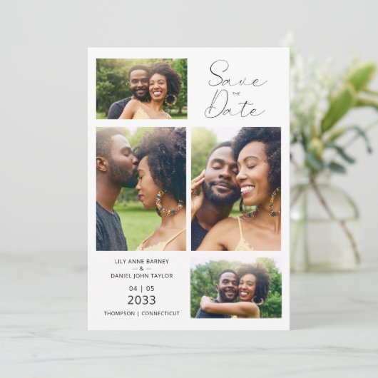 Save The Date Stylish Minimalist Custom 4-Photo Wedding (Debout devant)