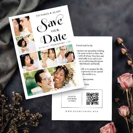 Save The Date Stylish Modern Minimalist 6-Photo Collage Wedding 