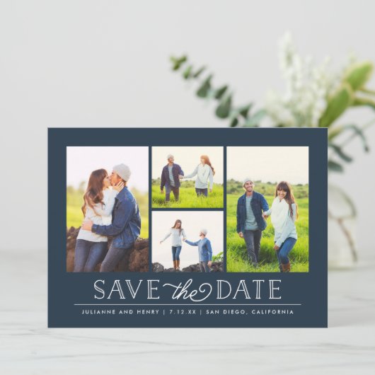 Save The Date Stylish Navy 4 Photo Enregistrer la date (Debout devant)