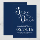 Save The Date Stylish Navy Blue Script Wedding Enregistrer la da (Devant / Derrière)