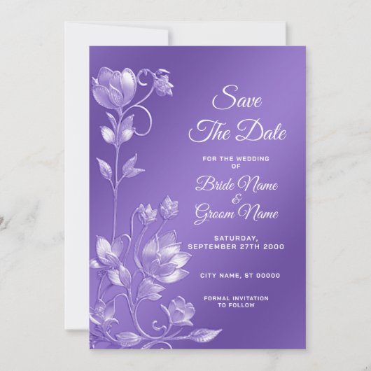 Save The Date Stylish Purple Floral Enregistrer La Date (Devant)