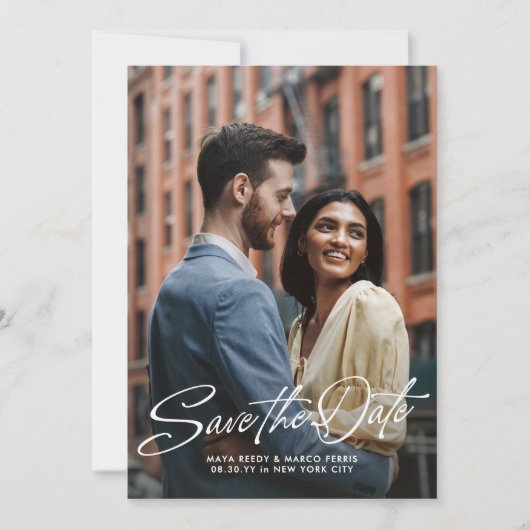 Save The Date Stylish script two photo wedding (Devant)