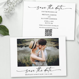 Save The Date Stylo d'encre minimaliste moderne Script photo QR 