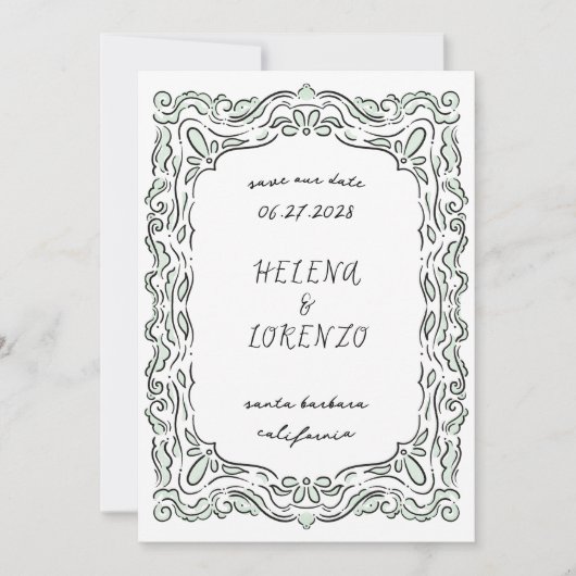 Save The Date Stylo et encre Lots Dessin de Seafoam vert (Devant)