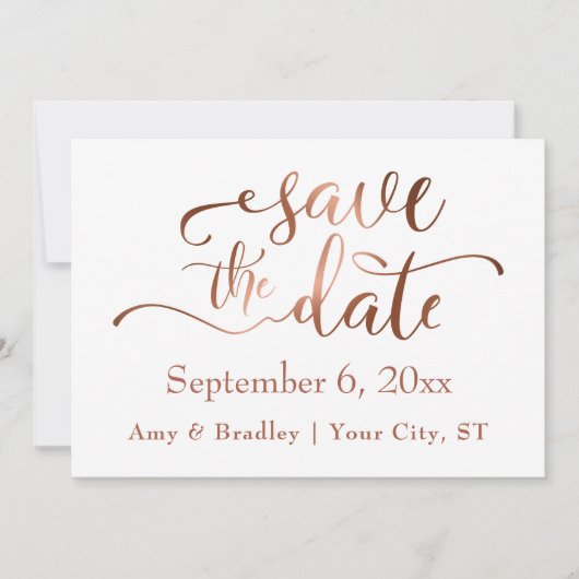 Save The Date Subtle Elegant Copper Script Wedding Enregistrer l (Devant)