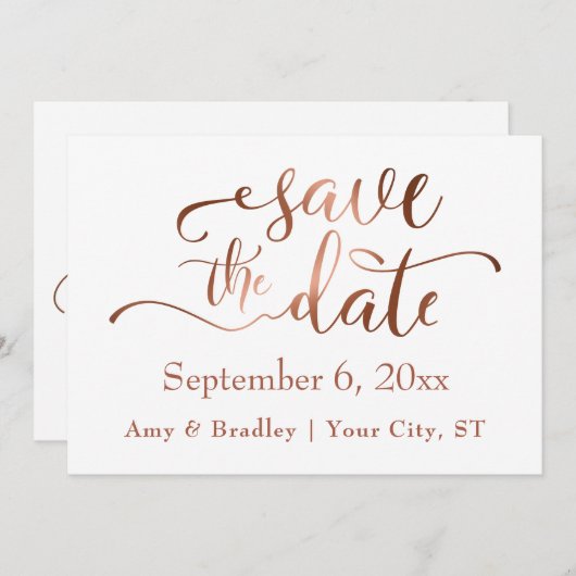 Save The Date Subtle Elegant Copper Script Wedding Enregistrer l (Devant / Derrière)