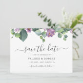 Save The Date Succulent floral pourpre d'eucalyptus (Debout devant)