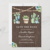 Save The Date Succulent verdure Cactus Pots Mariage photo en boi (Devant)