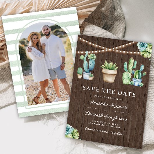 Save The Date Succulent verdure Cactus Pots Mariage photo en boi