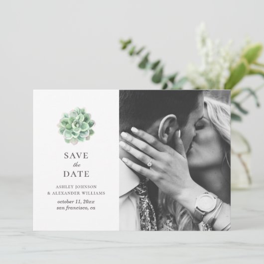 Save The Date Succulentes à l'aquarelle. Cactus vert. Botanique (Debout devant)