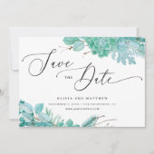 Save The Date Succulentes florales à la menthe. Mariage de cactu (Devant)