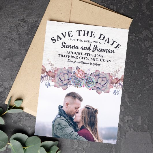 Save The Date Succulents doux Aquarelle rustique Enregistrer la