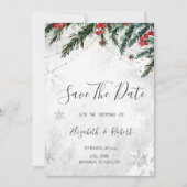 Save The Date Succursales Red Berries Snowflakes Enregistrer la (Devant)