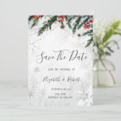Save The Date Succursales Red Berries Snowflakes Enregistrer la (Debout devant)