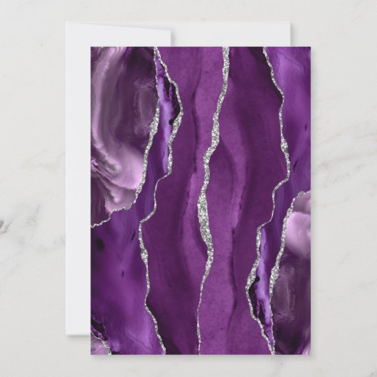 Save The Date Suite de mariage violet argent foncé Agate Script (Dos)
