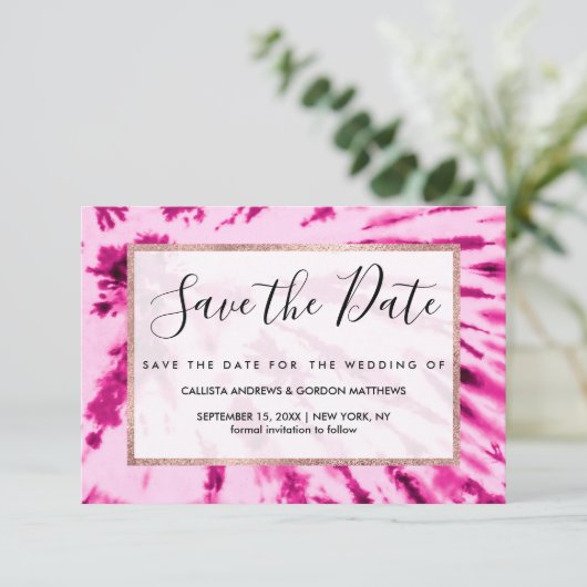 Save The Date Summer Artsy Girly Neon Blush Pink Tie Dye Motif (Debout devant)