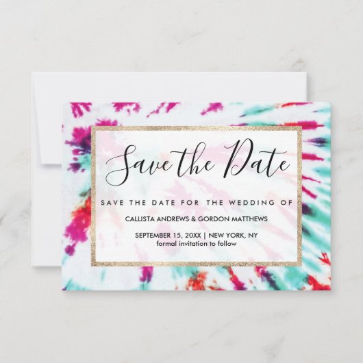 Save The Date Summer Artsy Girly Neon Turquoise Pink Tie Dye Mot (Devant)