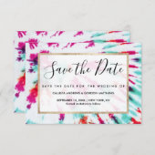 Save The Date Summer Artsy Girly Neon Turquoise Pink Tie Dye Mot (Devant / Derrière)