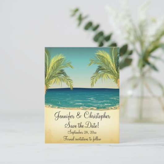 Save The Date Summer Beach et Palm Trees Mariage Sauvez la date (Debout devant)