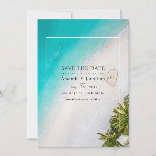 Save The Date Summer Beach Mariage Monogramme Photo (Devant)