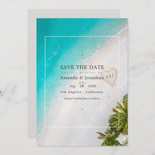 Save The Date Summer Beach Mariage Monogramme Photo (Devant / Derrière)