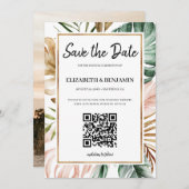 Save The Date Summer Tropical Feuilles QR Code Photo Enregistrer (Devant / Derrière)