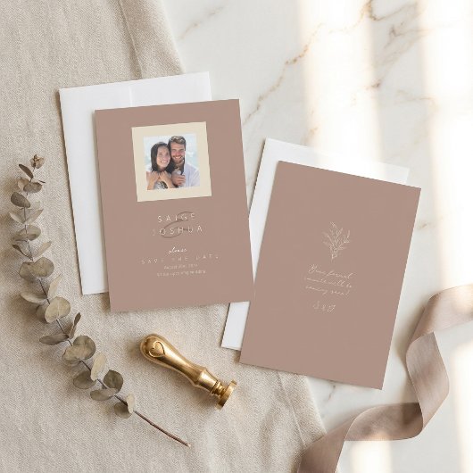 Save The Date Sun-Washed Garden Wedding Photo Rose Brown ID1283