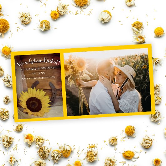 Save The Date Sunflower and Horseshoe Country Western Wedding