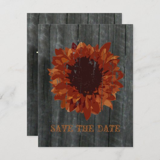 Save The Date Sunflower & Barnwood Enregistrer La Date Annonce (Devant / Derrière)