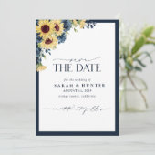 Save The Date Sunflower Bleu Script Mariage Floral Enregistrer L (Debout devant)