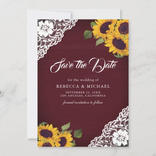 Save The Date Sunflower Bourgogne Photo QR Code Mariage (Devant)