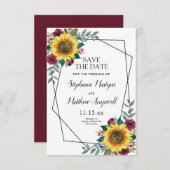 Save The Date Sunflower Bourgogne Rose Mariage géométrique (Devant / Derrière)