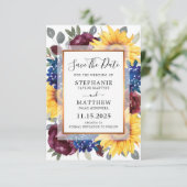 Save The Date Sunflower Burgundy Marine Floral Mariage frontière (Debout devant)