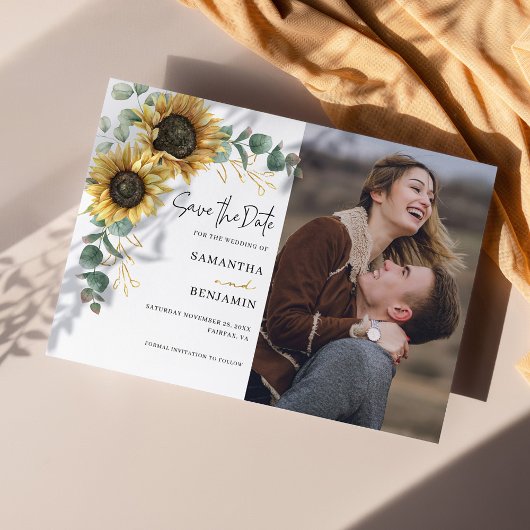 Save The Date Sunflower Eucalyptus Aquarelle Mariage photo