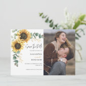 Save The Date Sunflower Eucalyptus Aquarelle Mariage photo (Debout devant)