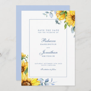 Save The Date Sunflower & Eucalyptus Blue Wedding Enregistrer La