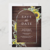 Save The Date Sunflower Eucalyptus Photo Mariage en bois (Devant)