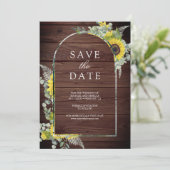Save The Date Sunflower Eucalyptus Photo Mariage en bois (Debout devant)