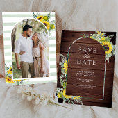 Save The Date Sunflower Eucalyptus Photo Mariage en bois