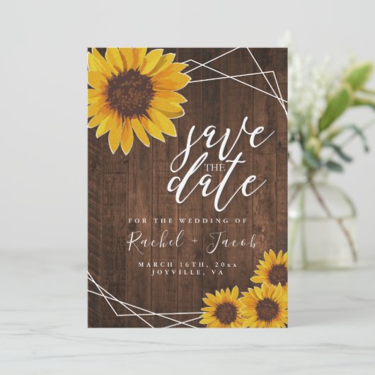 Save The Date Sunflower Mariage rustique Enregistrer la date Inv (Debout devant)