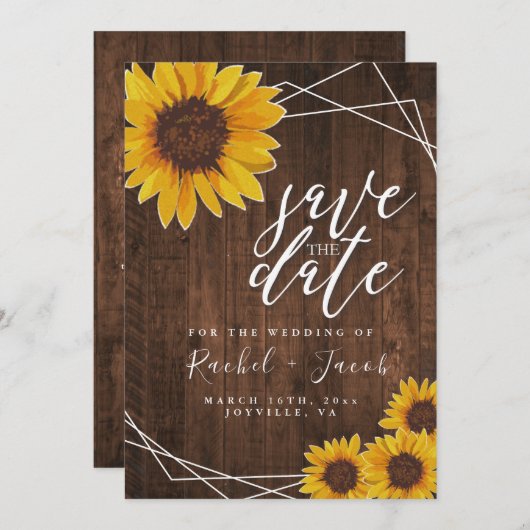 Save The Date Sunflower Mariage rustique Enregistrer la date Inv (Devant / Derrière)