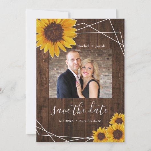 Save The Date Sunflower Mariage rustique Enregistrer la date Pho (Devant)