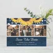 Save The Date Sunflower Navy Bleu Rustique Bois Mariage Photo (Debout devant)