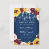 Save The Date Sunflower Navy Blue Mason Jar Lumières Mariage (Devant)