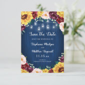 Save The Date Sunflower Navy Blue Mason Jar Lumières Mariage (Debout devant)