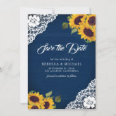 Save The Date Sunflower Navy Blue Photo QR Code Mariage (Devant)
