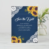 Save The Date Sunflower Navy Blue Photo QR Code Mariage (Debout devant)